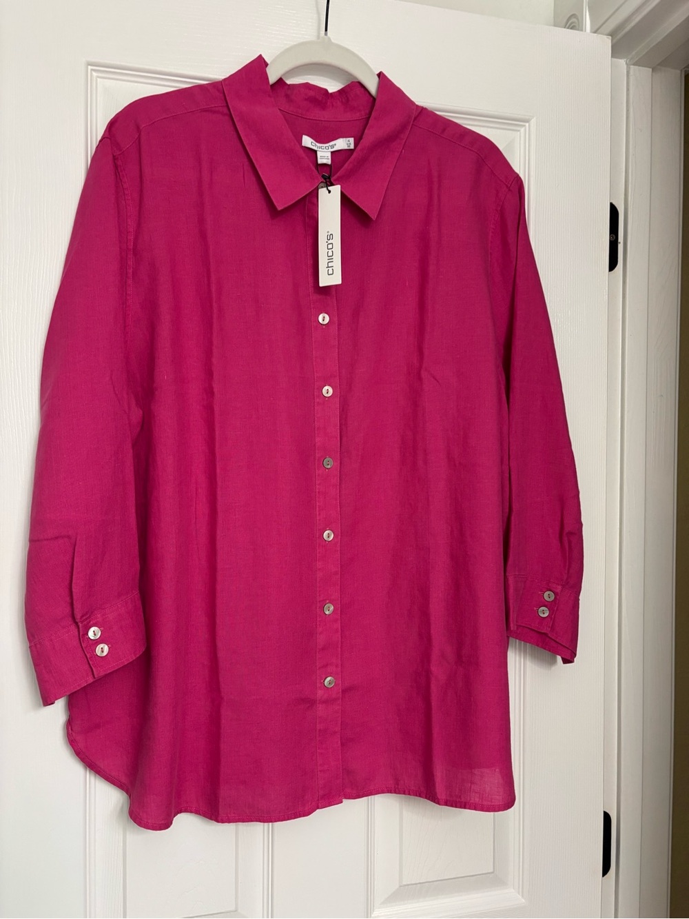 Chico's Bright Fuchsia Button-Down Shirt